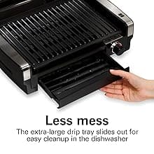 Hamilton Beach Electric Indoor Searing Grill with Viewing Window & Adjustable Temperature Control to 450F, 118 sq. in. Surface Serves 6, PFAS-Free Removable Nonstick Grate, Stainless Steel