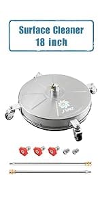 janz 14" Pressure Washer Surface Cleaner with 4 Wheels, Stainless Steel Housing, 1/4" Quick Plug, 2 Extension Wands, 2 Replacement Nozzles and 3 Spray Nozzles, 4000 PSI