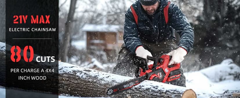 Chainsaw Cordless, 12 Inch Electric Chain Saw with 21V Battery Powered, Handheld Brushless Chainsaws with Tool-free Chain Tension & Auto Lubrication for Tree, Wood Cutting, Courtyard, Household
