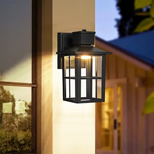 Brightever LED Outdoor Wall Lights, 10W 3000K/4000K/6500K Selectable, 800LM High Brightness Black Exterior Light Fixture with Clear Glass Shade, Waterproof Outdoor Wall Lanterns for Patio, 1 Pack