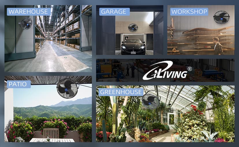 iLiving Wall Mounted Variable 14 Inches Speed Indoor/Outdoor Weatherproof Fan, Industrial grade for Patio, Greenhouse, Garage, Workshop, and Loading Dock, 2473 CFM, Black