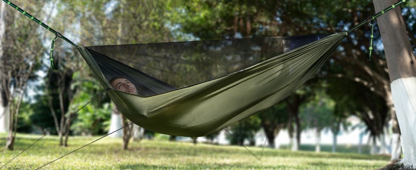 Camping Hammock with Mosquito Net and Ridge Rope, Extra Large for 2 Person, Lightweight Hanging Hammocks Tree Straps, All-in-one Fast Open Hammock for Outside, Hiking, and Travel