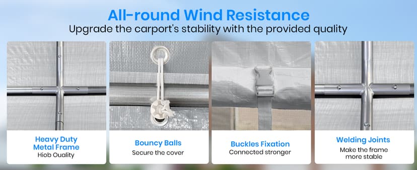 Carport 10x20 Heavy Duty Portable Garage,Galvanized Frame Carport Canopy,Portable Garages and Shelters with 8 Leg&4 Wind Rope,Car Tent Garage with All-Season Tarp for Boat Truck Bike,Without Sidewall