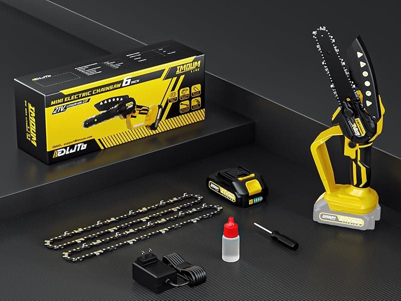 Mini Chainsaw Electric Chain Saw 6 Inch Cordless Battery Powered, 2.0Ah Battery, Compatible w/IMOUMLIVE Pole, Hand Held, Small, Portable and Easy for Tree Trimming Branch Pruning Wood cutting