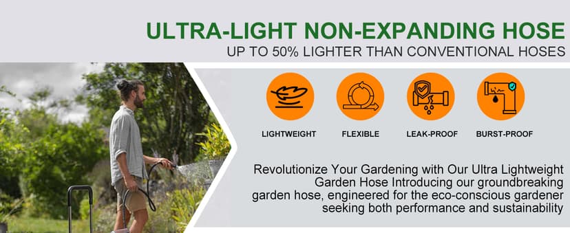 Garden Hose, Lightweight, Ultra Flexible, Durable, Kink-Free Garden Hose, RV, Marine and Camper Hose (50 FT)