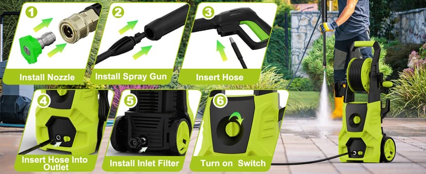 Pressure Washer, 5000PSI Max 3.6GPM Electric Power Washer with Foam Cannon 35FT Power Cord 4 Nozzles, Pressure Washer for Cars, Patios, Fences, Decks and Driveway