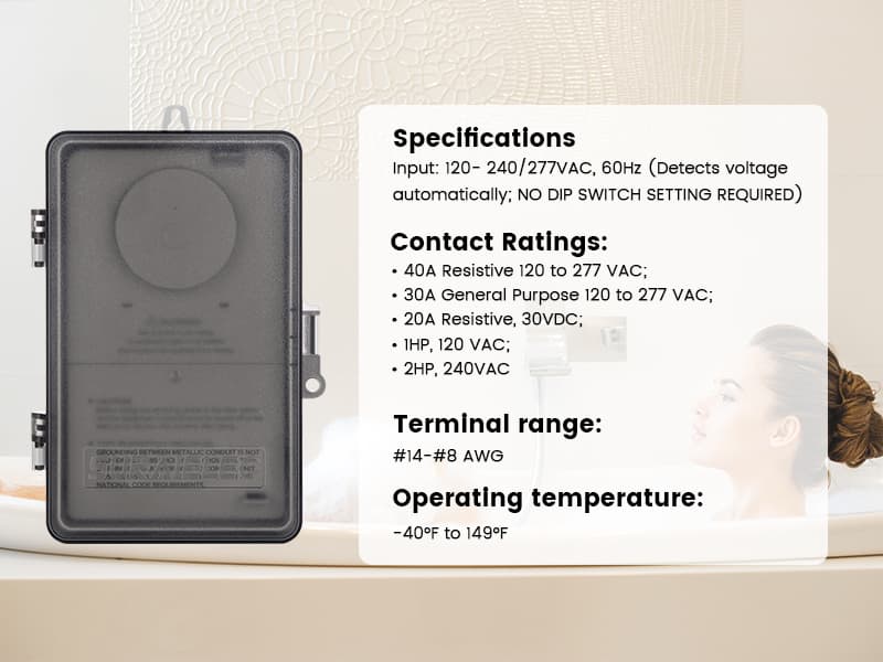 SURAIELEC WiFi Pool Timer, Outdoor Indoor Smart Switch, 40 AMP, 2HP, 120, 240, 277 VAC, Heavy Duty Pool Controller Light Timer Box for Pool Pump, Water Heater, Spa, Powerful Electrical Appliances