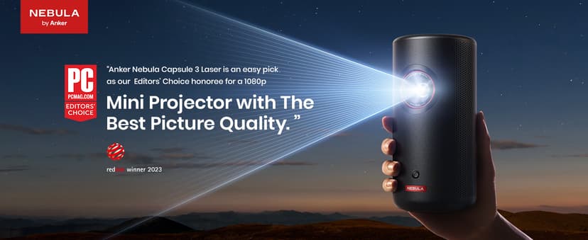 NEBULA Capsule 3 Laser Projector, Upgraded with Google TV and Official Netflix, Mini Smart TV Projector with Wi-Fi, Outdoor Portable Projector, Dolby Digital, 120-Inch Screen, 2.5H Built-In Battery