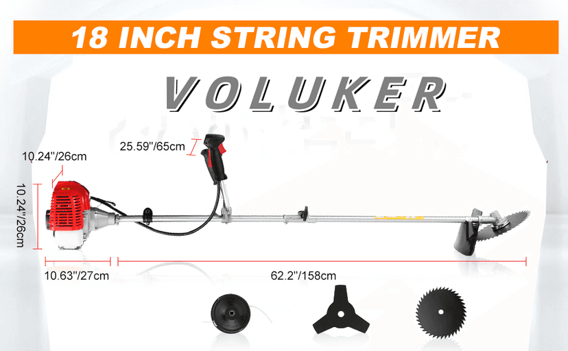 Weed Wacker Brush Cutter, 58CC Gas Powered String Trimmer 4-in-1 Gas Weed Eater with 4 Detachable Heads Straight Shaft 2-Cycle for Brush(Orange)