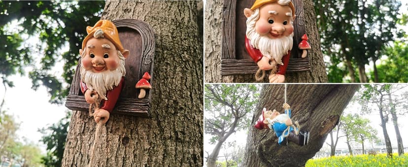 Climbing Gnomes Tree Faces Decor Outdoor for Yard - Cute Gnome Garden Statue Art Resin Dwarf Sculpture for Yard Outdoor Decoration Ornaments