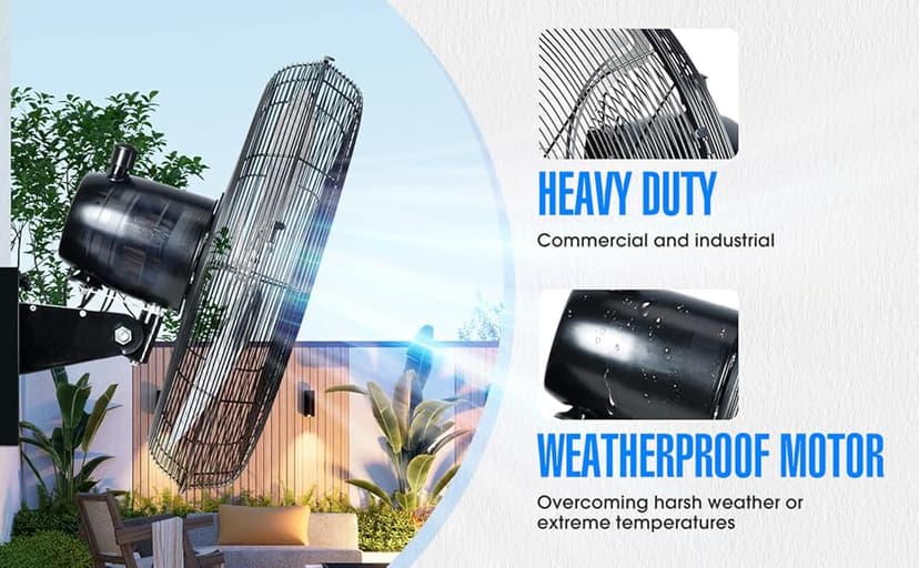 iLiving 18" Outdoor Oscillating High Velocity Wall Fan with 4150 CFM Heavy Duty Weatherproof Motor, Variable Speed Adjustment for Workshop, Garage, Patios, Commercial and industrial, 18 inch,Black