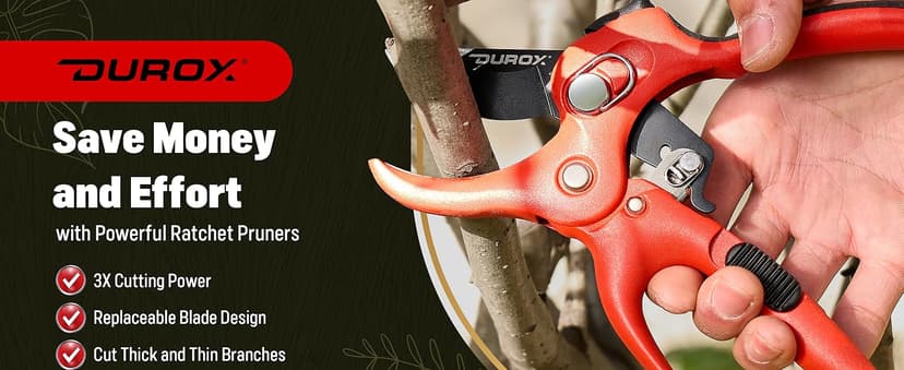 DUROX - Ratchet Pruning Shears, Garden Shears with 3x Cutting Power. Effort-Saving Heavy-Duty Anvil Pruners. Replaceable Blade Cutting Blade Design. Ideal Secateurs for Precise Trimming, Model DGR-01