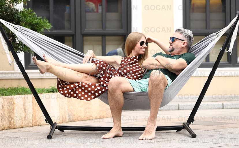 Brazilian Double Hammock 2 Person 330X150cm Load 500Pound Cotton Hammock for Patio Porch Garden Backyard Lounging Outdoor and Indoor (Beige)