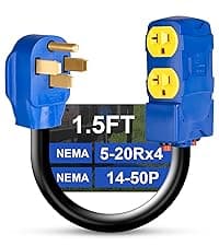 4-Prong 30 Amp Generator Splitter Y Adapter NEMA L14-30P to 2X L14-30R, 10 AWG SJTW Locking Power Cord, 125/250V 7500W for Manual Transfer Switch, Portable Generators & Emergency Power, 3ft