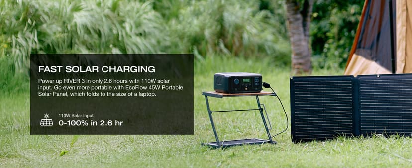 EF ECOFLOW Portable Power Station RIVER 3, 245Wh LiFePO4 Battery Power Station, 300W Up to 600W AC Output, <20 MS UPS & <30 dB, 1Hr Fast Charging Solar Generator for Outdoor/Camping/Home Use
