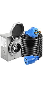 50 Amp Generator Cord and Power Inlet Box, 20FT Generator Extension Cords 50 Amp,125V/250V Generator Power Cord NEMA14-50P/SS2-50R Twist Lock Connector