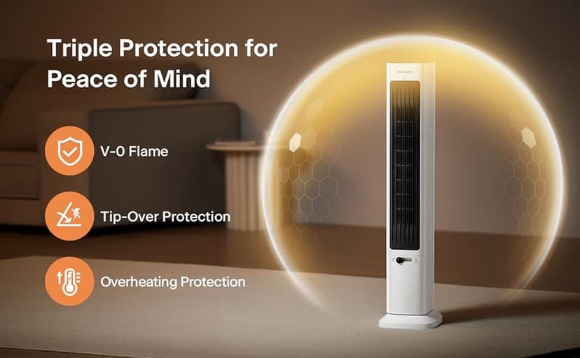 PELONIS Oscillating Tower Fan and Heater Combo with Remote Control - Heater Fan Combo for Indoor Use – 3 Fan and 2Heater Speeds, 12-HR Timer, ECO Mode, Tip Over and Overheat Protection, White