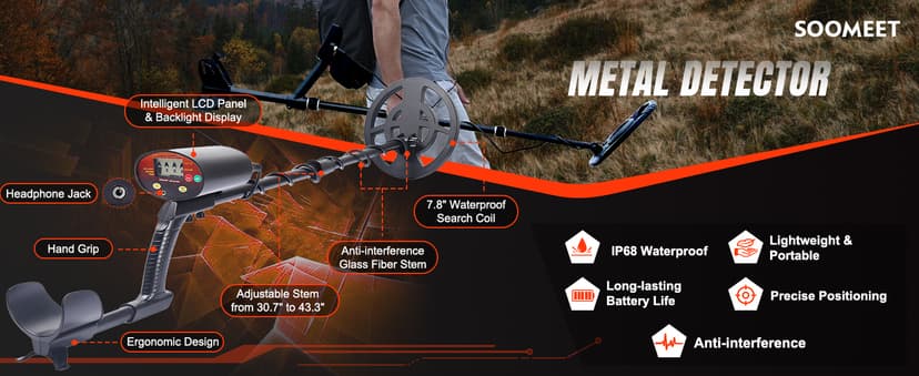 Metal Detector for Kids Professional - Adjustable Height, Pinpoint Metal Detectors with Waterproof Search Coil, Higher Accuracy Metal Detector Gold and Silver, Beach Hunting, Treasure Hunting (Orange)