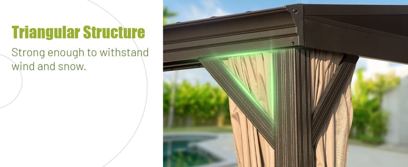 DOMI 12x16FT Lean to Gazebo, Outdoor Hardtop Wall Mounted Gazebo with Sloping Galvanized Steel Roof, Durable Aluminum Frame, Netting Curtain for Deck, Porch, Backyard