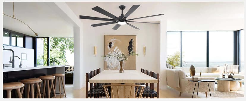 72 inch Large Ceiling Fans with Lights and Remote, Indoor/Outdoor Black Modern Ceiling Fan for Kitchen Living Room Patio, 6 Speed Reversible Quiet DC Motor, 3 CCT, Dual Finish 8 Blades