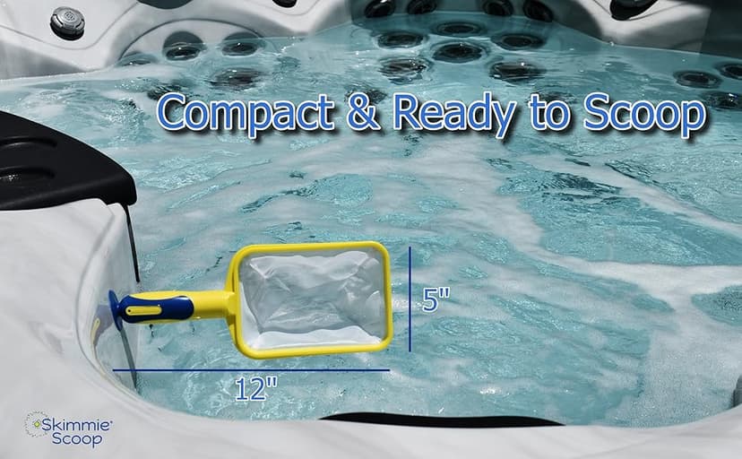 The Skimmie Scoop - Patented Handheld Skimmer with Fine Mesh Net for Spa, Hot Tub, Cold Plunge and Small Pool Cleaning - Lightweight and Durable with Powerful Suction Cup - Clean Out Filter (Yellow)