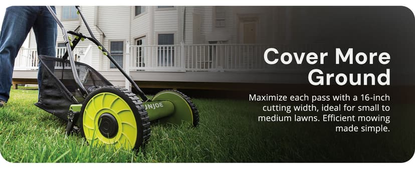 Sun Joe MJ500M 16-Inch Manual Reel Mower w/Adjustable Cutting Height, 6.6-Gallon Removable Grass Catcher, 5 Steel Blades, 2-Wheels