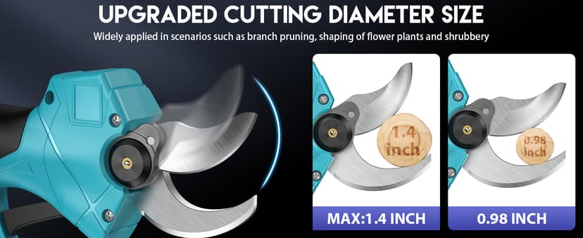 Upgraded Electric Pruning Shears, 1.4" Cutting Diameter Cordless Pruner with LCD Display, Brushless Motor, 2×2.0Ah Rechargeable Batteries & Extra Blade for Garden Trees and Branches