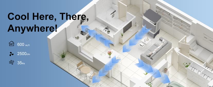 MEPTY 2500CFM Swamp Cooler Air Conditioner, 3-IN-1 Evaporative Air Cooler with 8Gal Tank, 120°Oscillation, 12H Timer, Remote Control, 3 Speeds, Outdoor Cooling Fan for Patio, Garage, Porch,Indoor Use