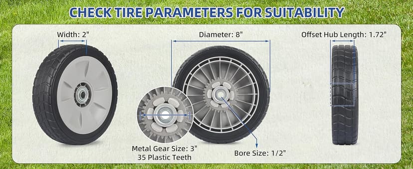 42710-VE2-M02ZE Rear Wheels, 8 Inch Wheels Fit for HRR216 HRS216 HRT216 Honda Walk-behind Lawn Mower, Pack of 2