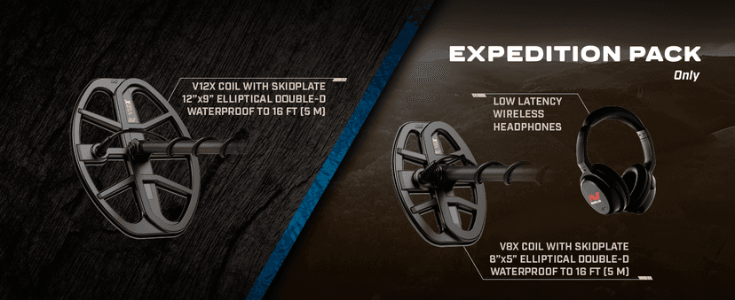 MINELAB X-Terra Elite Expedition, Waterproof, All Terrain Treasure Metal Detector, Multi-IQ Precision Targeting, Included V8X Coil, V12X Coil, ML85 Headphones, Charging Cable & PRO-FIND 40 Pinpointer