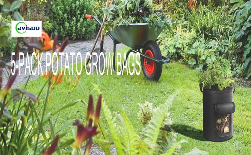5-Pack 10 Gallon Potato Grow Bags, Garden Planting Bag with Reinforced Handle, Thickened Nonwoven Fabric Pots for Tomato, Vegetable and Fruits