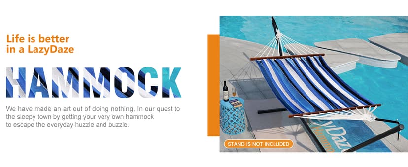 Lazy Daze Hammocks Cotton Fabric Spreader Bar Hammock, Outdoor Portable Hammock with Carrying Bag & Tree Straps for Bedroom, Patio, Backyard, Balcony, Max 450lbs Capacity, Blue