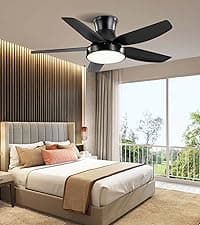 Wood Ceiling Fan with Light,Energy Saving,Ultra-Quiet DC Motor,3 Blades,6 Speed,Outdoor/Indoor Ceiling Fan for Patio,Deck,Porch,Bedroom,Living Room,Brown Walnut