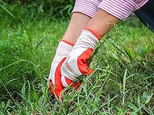 COOLJOB 6 Pairs Gardening Gloves for Women Ladies, Breathable Rubber Coated for Yard Garden, Outdoor Indoor Protective Work with Grip, Medium Size, Red & Green