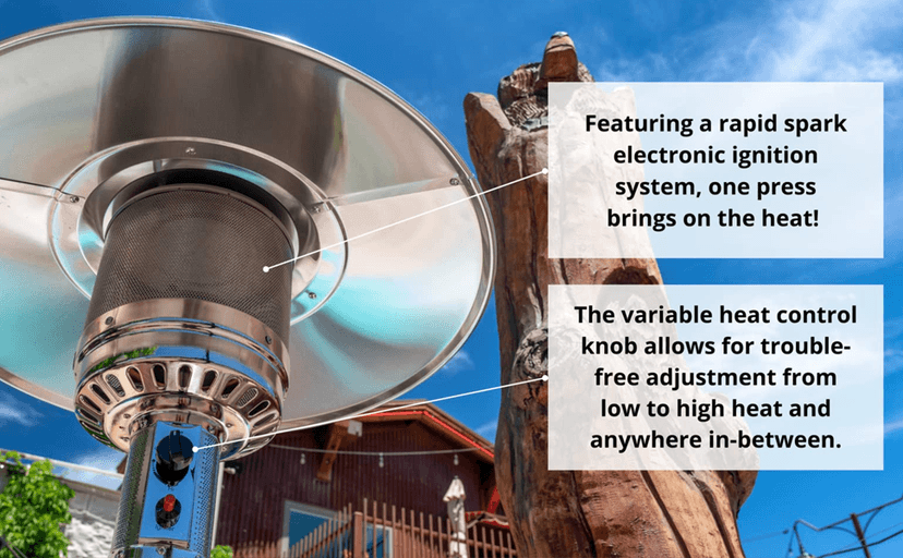 Outdoor Natural Gas Patio Heater, 45,000 BTU, XL-Series, Propane Heater, Anti-Tilt Safety Shut-Off, Portable Heater, Includes Drink Table & Wheels, Residential & Commercial Matte Mocha 89" Tall