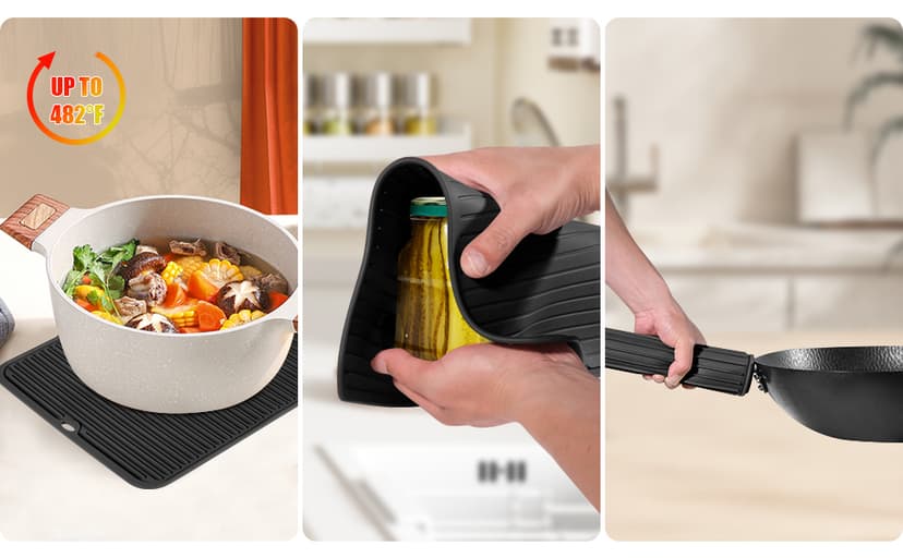 Silicone Trivet Mat Extra Large Heat Resistant, Non-Slip Pot Holder, Multi Purpose Kitchen Hot Pad for Use as a Trivet, Hot Dish Mat, or Utensil Drying Rack 14.2"×11 "