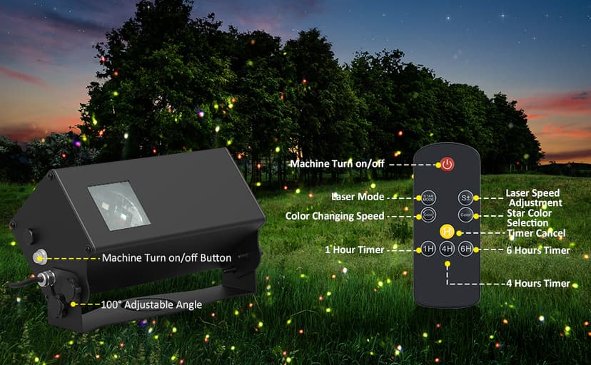 AIRIVO Outdoor Laser Lights Projector, 5 Color Motion Firefly Star Shower Laser Lights, Moving RGB Christmas Projector Light Waterproof with Remote Control for Home, Garden, Patio, GY-01A