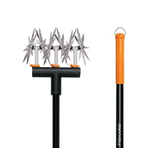 Fiskars Tiller Cultivator for Garden and Lawn, Extendable (40"- 60") Gardening Hand Tool, Telescoping Rotary Hand Cultivator Tool for Soil or Reseeding Grass