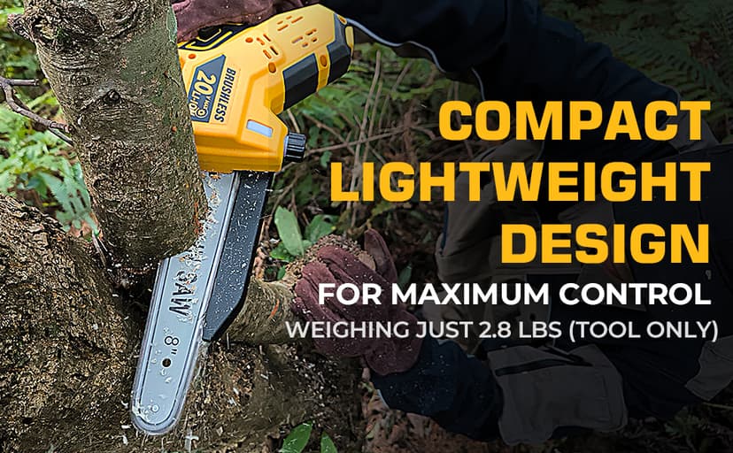 Mini Chainsaw for Dewalt 20V MAX Battery, Auto-Oiler, 8-Inch and 6-Inch 2-IN-1 Brushless Cordless Pruning Chainsaw, Battery Powered Mini Chainsaw for Wood Cutting (Tools only)