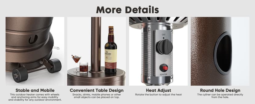 48,000 BTU Propane Heater Outdoor Patio Heaters with Wheels, Patio Heater Deck Porch for Outdoor Use Camping Backyard Commercial,Double-Layer Stainless Steel Burner, 87" H