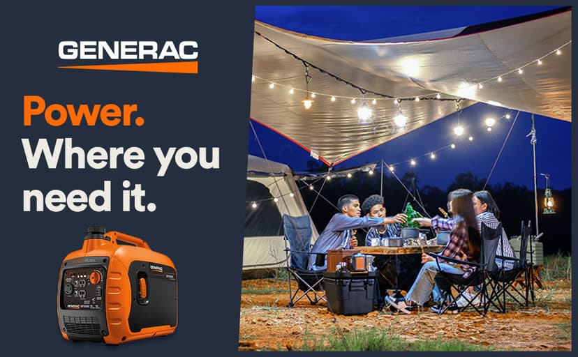 Generac 3,300-Watt Gas-Powered Portable Inverter Generator - Lightweight Design - USB Ports for Mobile Device Charging - COsense Technology - Perfect for Home use - Orange/Black