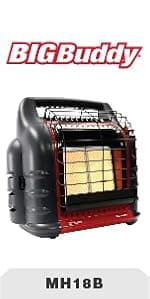 Mr. Heater Portable Buddy Heater MH9BX 4,000-9,000 BTU Indoor-Safe Propane Radiant Heater For Campers, Workshops, Job Sites, Patios & More - Red, Black