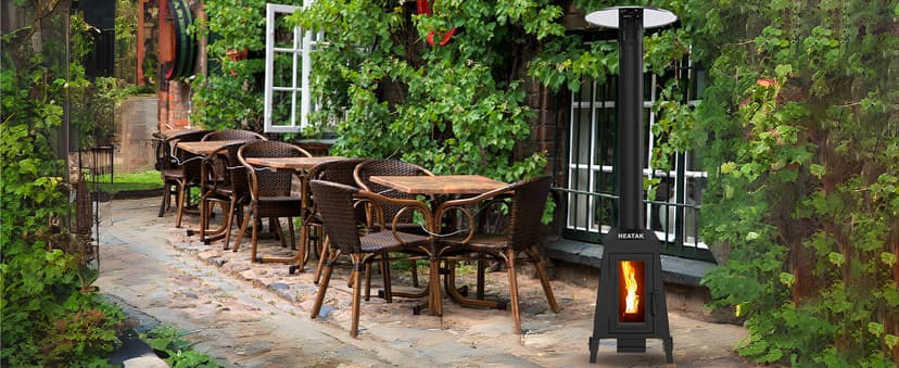 75,000 BTU Outdoor Patio Heater, Wood Pellet Heater With Wheels for Home, Gardens & Commercial Use - Black