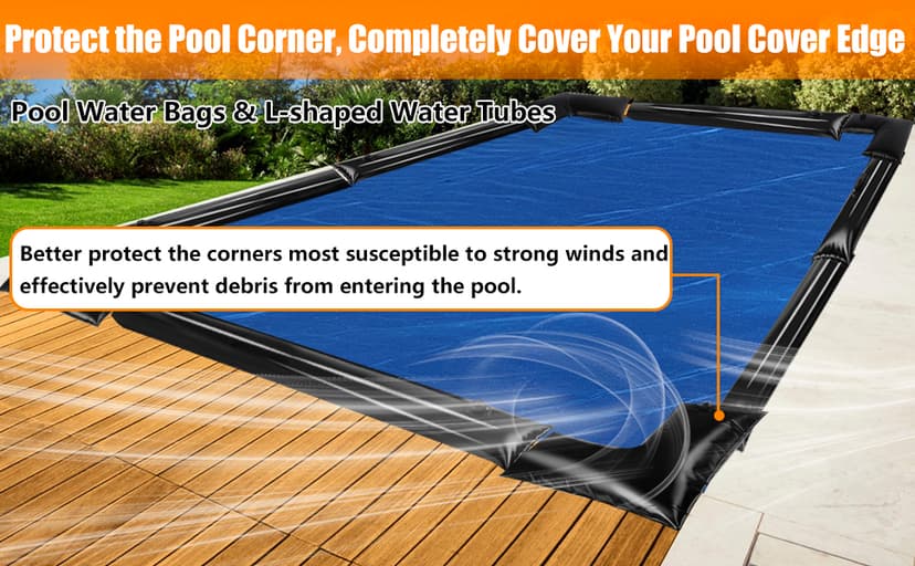 10 Pack 0.6mm Thicker Pool Cover Water Bags with Pool Cover Weights Corner, 8 Ft PVC Pool Water Tubes with Screw Caps for Winterizing for Inground Swimming Pool Winter Cover