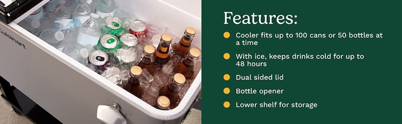 Cuisinart 80 Qt Cooler Cart, Portable Outdoor Beverage Cooler with Storage Shelf, Bottle Opener and Cap Collector, Summer BBQs, Cookouts and Tailgates, 48 Hour Cold Drinks, Chill, Fresh Sodas and Beer