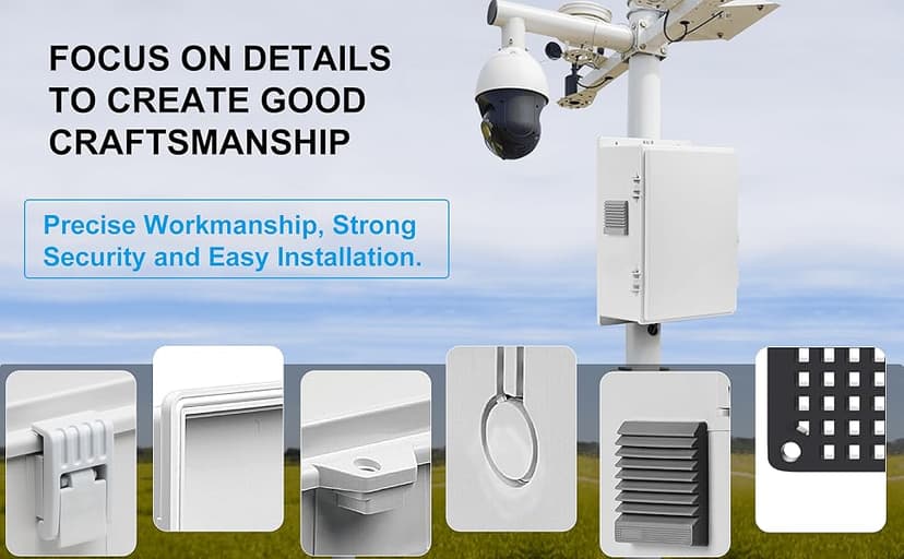 Outdoor Electrical Box with Thermostat and Fan, ABS Water Resistant Enclosure with Internal Mounting Panel & Hinged Cover, 18.1" H* 12.6" L* 6.3" W, Plug & Play.