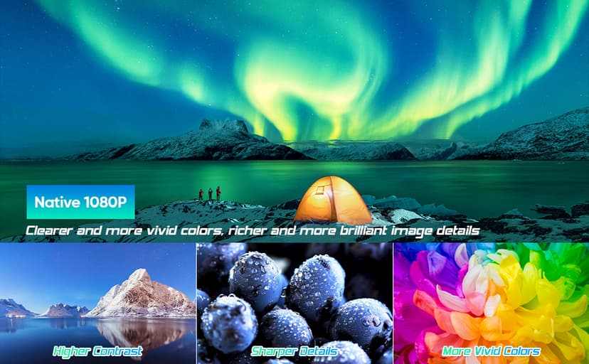 TMY Projector with WiFi and Bluetooth【100" screen included】Native 1080P Outdoor Projector, 4K Supported Portable Projector, Compatible with iOS/Android/PC/TV Stick/HDMI/USB, Indoor Outdoor Use