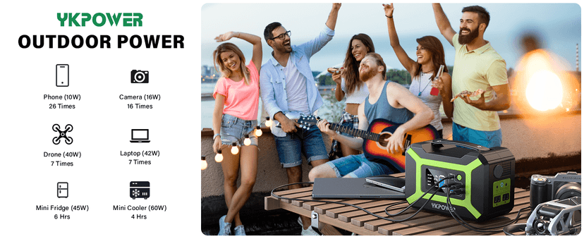 Portable Power Station 300W (Peak 600W), YKPOWER 296Wh Backup Lithium Battery Solar Generator with 110V AC Output, 60W USB-C PD Output, LED Light, Power Station for Outdoor Camping Travel RV CPAP Home