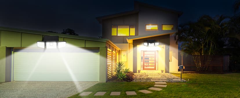 INCX Solar Lights Outdoor Waterproof, 3000 LM 156 LED Motion Sensor Outdoor Lights, 3 Heads Solar Powered Security Flood Light Motion Detected Spotlight for Patio Garage Yard Entryways, 2 Pack Black