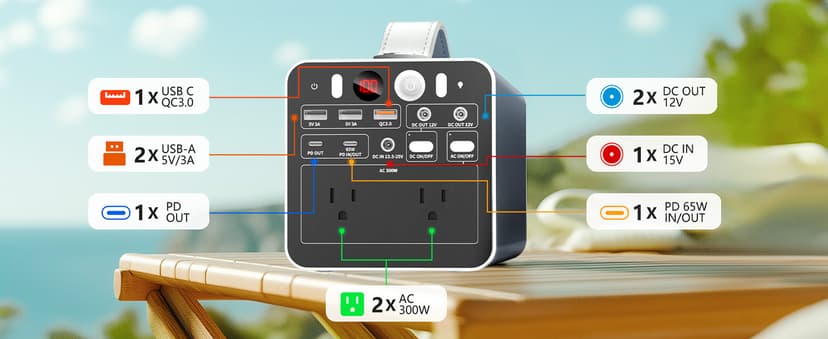 300W Portable Power Station, 299.7Wh Power Bank with AC Outlet, Dual Way 65W PD/USB-C Port, Laptop Charger Battery Pack Power Supply, Solar Generator for Camping Home Emergency